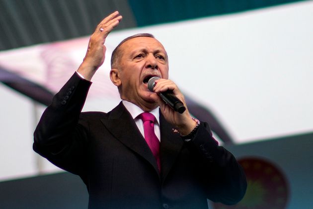 Erdogan gives a speech during an election rally campaign in Istanbul, Turkey, on April 21, 2023.