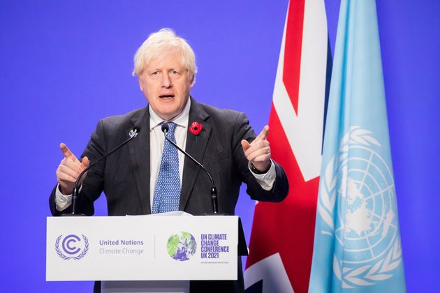 <strong>Boris Johnson speaks during a press conference at the UN Climate Change Conference COP26 in Glasgow.</strong>