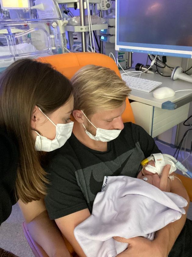 Ben Mee with wife Sarah and baby Olive. 