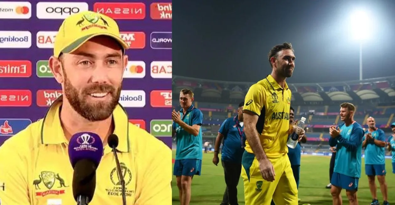 Glenn Maxwell reacts after hitting a double ton