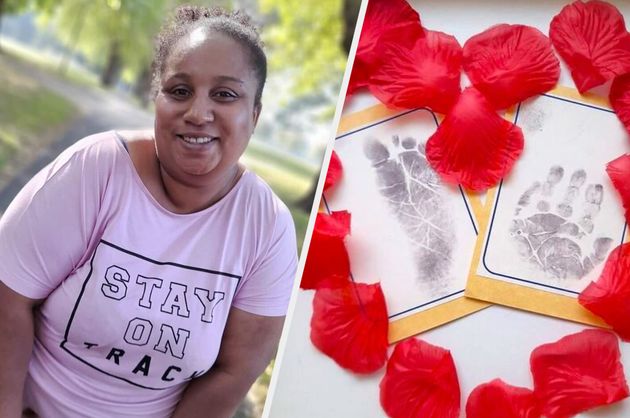 Left: Chantelle Stephens Right: Elijah's foot and hand prints.