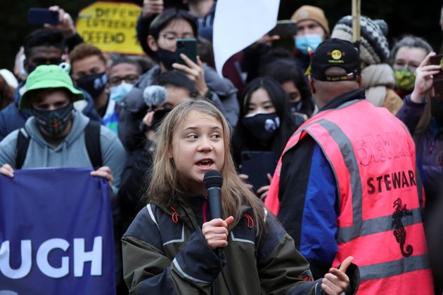 Swedish activist Greta Thunberg speaks at Festival Park as Cop26 takes place in Glasgow.