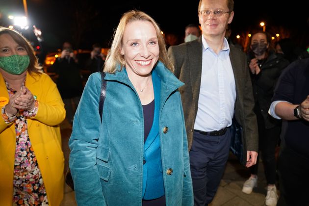 The Liberal Democrat's Helen Morgan arriving at Shrewsbury Sports Village where the count for the North Shropshire by-election was being held.