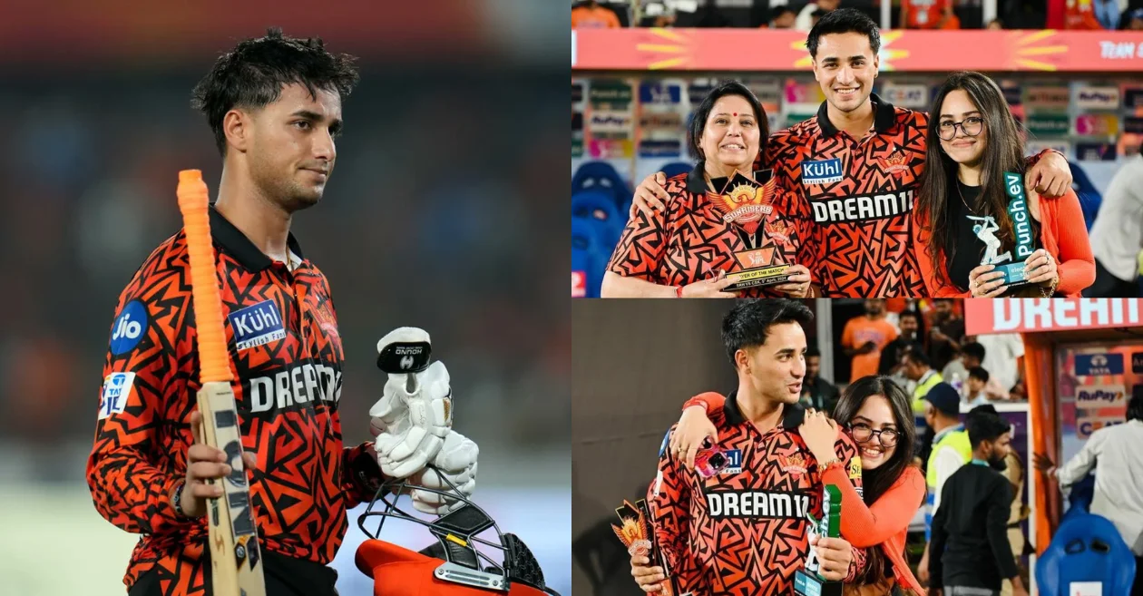 Abhishek Sharma with his mother and sister