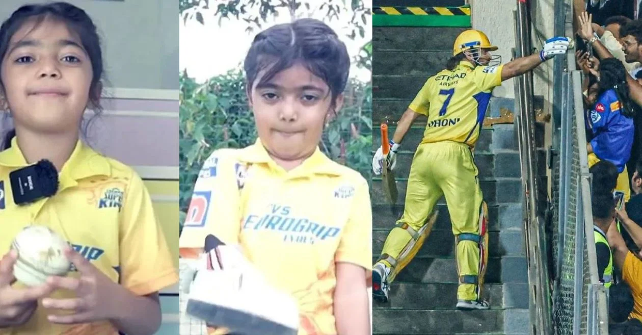 Little fan girl reacts after receiving gift from MS Dhoni