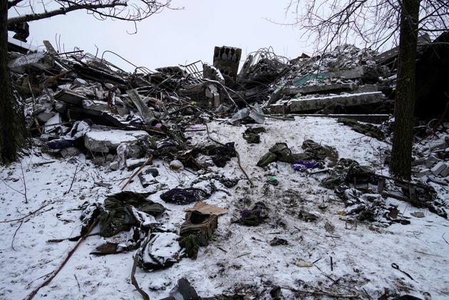 Debris of a vocational school which was used as a temporary deployment centre for Russian soldiers after it was hit by a Ukrainian strike on New Year's Eve in the Russian-controlled town of Makiivka in the eastern region of Donetsk. 
