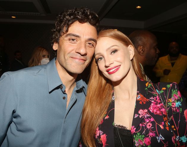 Oscar Isaac and Jessica Chastain pose at the 89th Annual Drama League Awards in May.